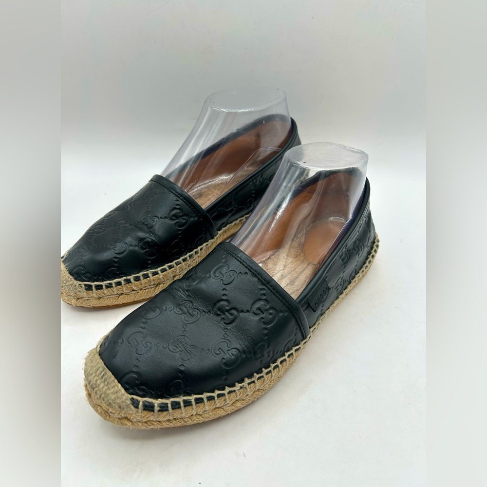GUCCI  Signature GG Leather Espadrilles Flats Women’s US 7 1/2 Black, GUCCISSIMA - Picture 9 of 16